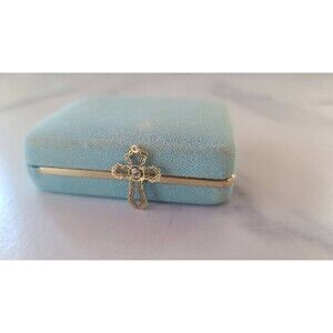 14K Gold Diamond Chip Cross Pendant Vintage